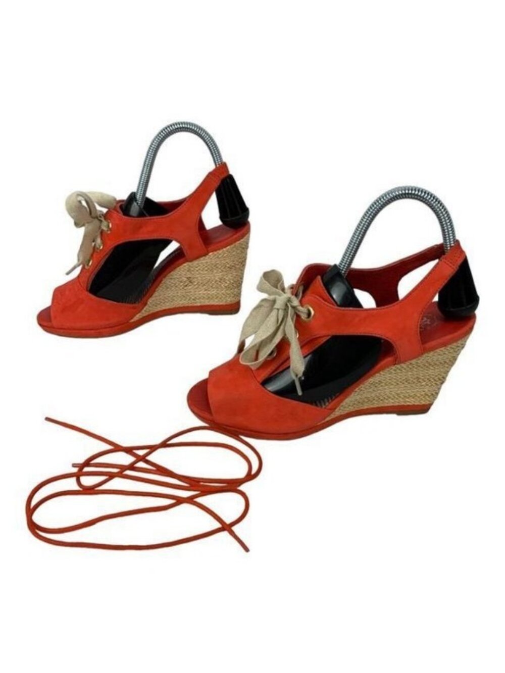 Women’s Kenneth Cole Red Wedge Sandals 7M Espadrille Peep Toe Adjustable Laces
